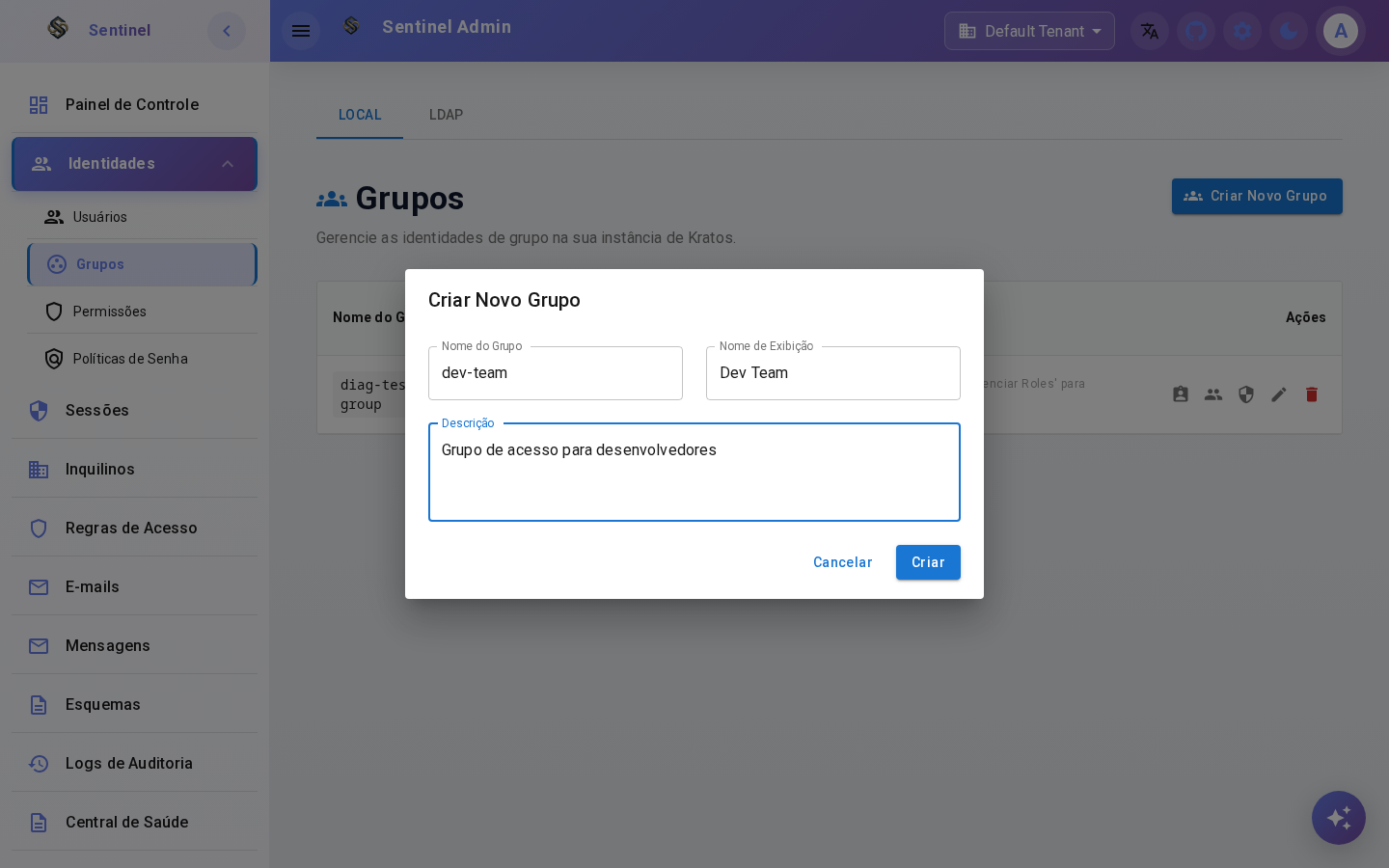 Create Group Dialog Filled